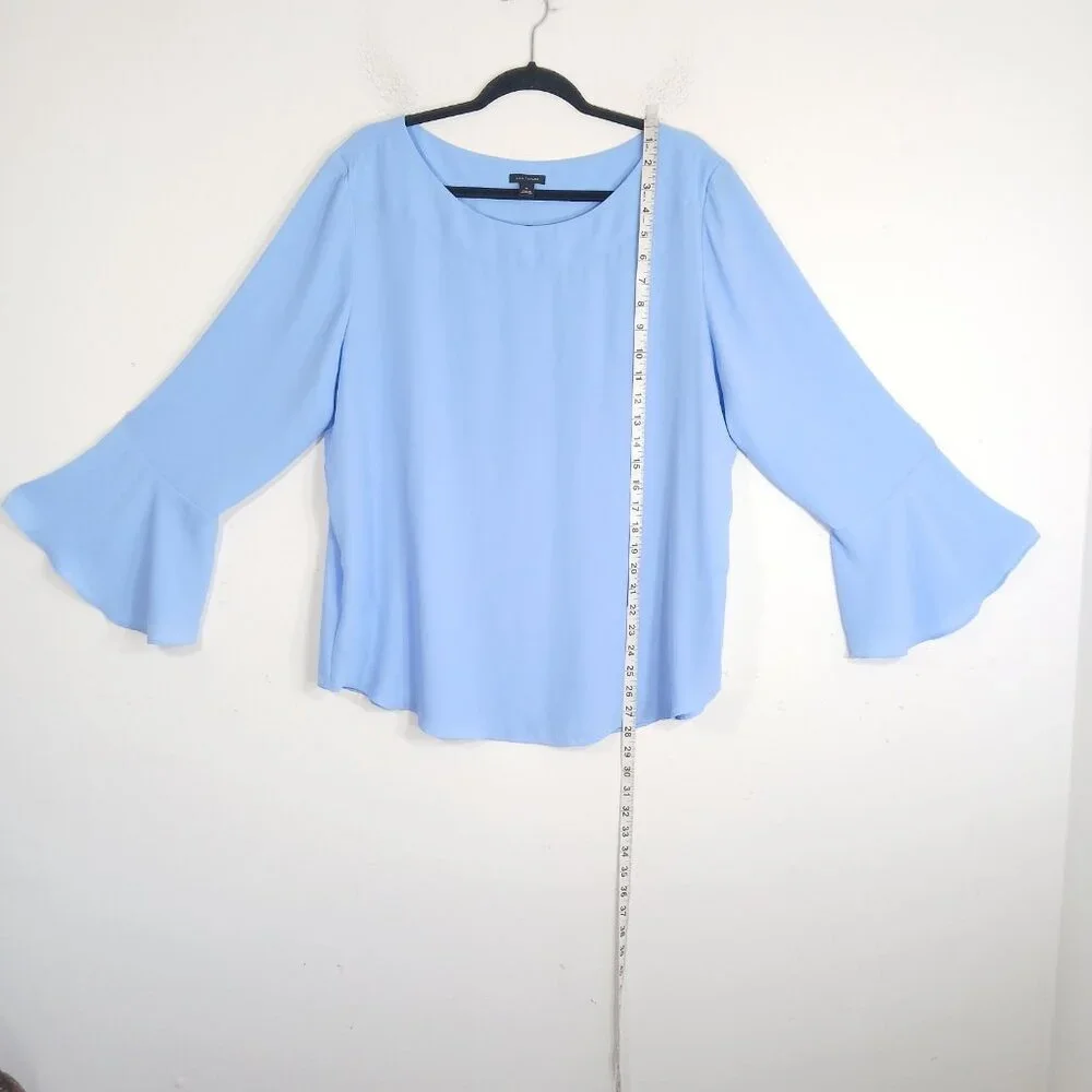Ann Taylor Blouse XL Blue Long Bell Sleeves Chiffon Lightweight Top - Picture 5 of 8